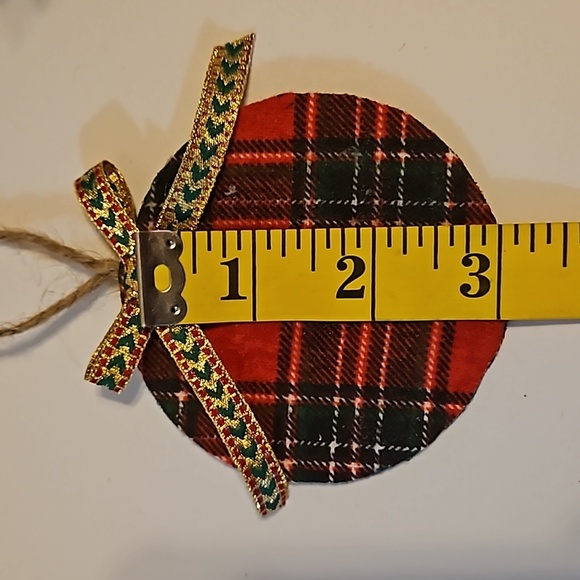 Hand Crafted Upcycled farmhouse decor Christmas hanging ornaments plaid fabric - Picture 16 of 17